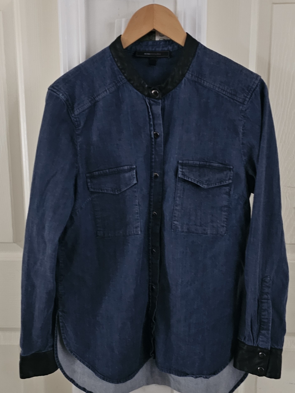 BCBGMaxAzria Indigo Denim Shirt Jacket with Black Trim